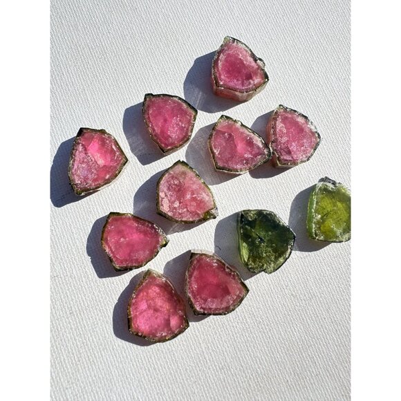 Watermelon Tourmaline Slices Cabochons Custom Cut Polished Both Sides 193 cts - Picture 3 of 10